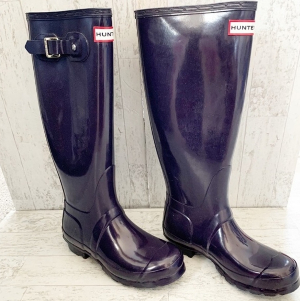 Hunter Original Tall Gloss Purple Rain Boots Size EU 35-36